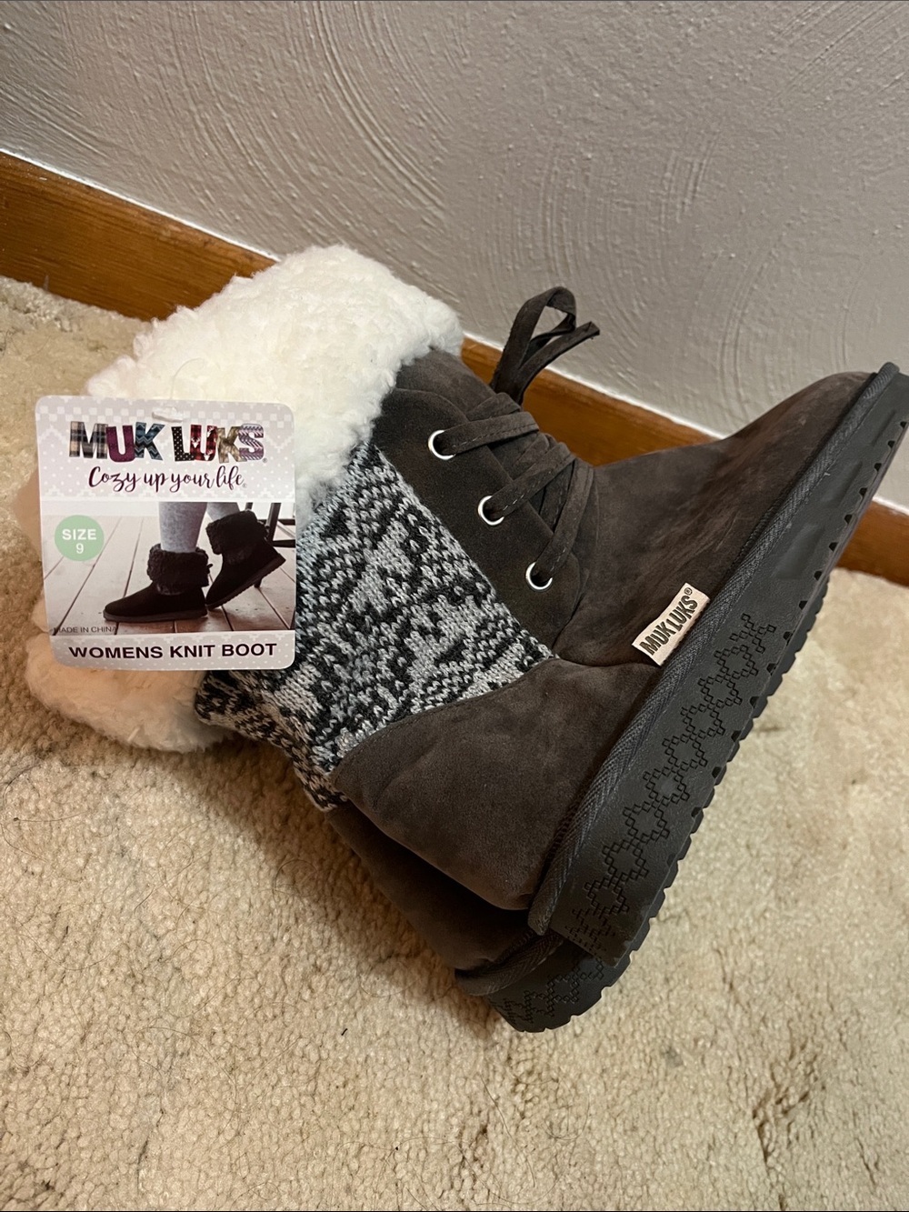 Muk Luks Dark Gray Faux-Shearling Winter Boots with Cream Cuff - Picture 6 of 6